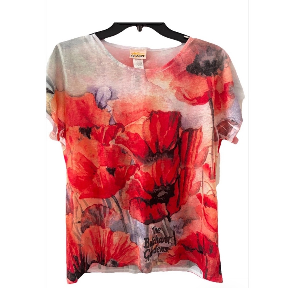 NWT Sunshirt The Butchart Gardens Poppy Floral Tee M Made in USA
